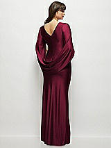 Rear View Thumbnail - Cabernet Draped Stretch Satin Maxi Dress with Built-in Capelet