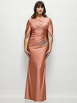 Alt View 1 Thumbnail - Copper Penny Draped Stretch Satin Maxi Dress with Built-in Capelet
