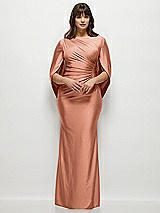 Front View Thumbnail - Copper Penny Draped Stretch Satin Maxi Dress with Built-in Capelet
