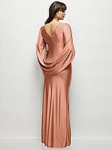 Rear View Thumbnail - Copper Penny Draped Stretch Satin Maxi Dress with Built-in Capelet