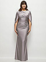 Alt View 1 Thumbnail - Cashmere Gray Draped Stretch Satin Maxi Dress with Built-in Capelet