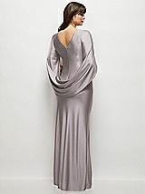 Rear View Thumbnail - Cashmere Gray Draped Stretch Satin Maxi Dress with Built-in Capelet
