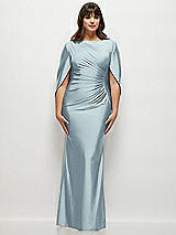 Alt View 1 Thumbnail - Mist Draped Stretch Satin Maxi Dress with Built-in Capelet