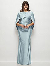 Front View Thumbnail - Mist Draped Stretch Satin Maxi Dress with Built-in Capelet