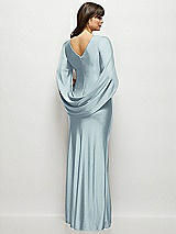 Rear View Thumbnail - Mist Draped Stretch Satin Maxi Dress with Built-in Capelet
