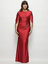 Alt View 1 Thumbnail - Poppy Red Draped Stretch Satin Maxi Dress with Built-in Capelet