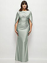 Alt View 1 Thumbnail - Willow Green Draped Stretch Satin Maxi Dress with Built-in Capelet