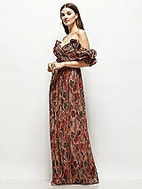 Front View Thumbnail - Harvest Floral Print Dramatic Ruffle Edge Strap Fall Foral Pleated Metallic Maxi Dress