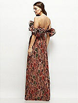 Side View Thumbnail - Harvest Floral Print Dramatic Ruffle Edge Strap Fall Foral Pleated Metallic Maxi Dress