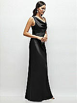 Side View Thumbnail - Black One-Shoulder Draped Cowl A-Line Satin Maxi Dress
