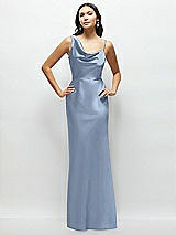 Front View Thumbnail - Cloudy One-Shoulder Draped Cowl A-Line Satin Maxi Dress