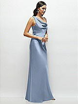 Side View Thumbnail - Cloudy One-Shoulder Draped Cowl A-Line Satin Maxi Dress