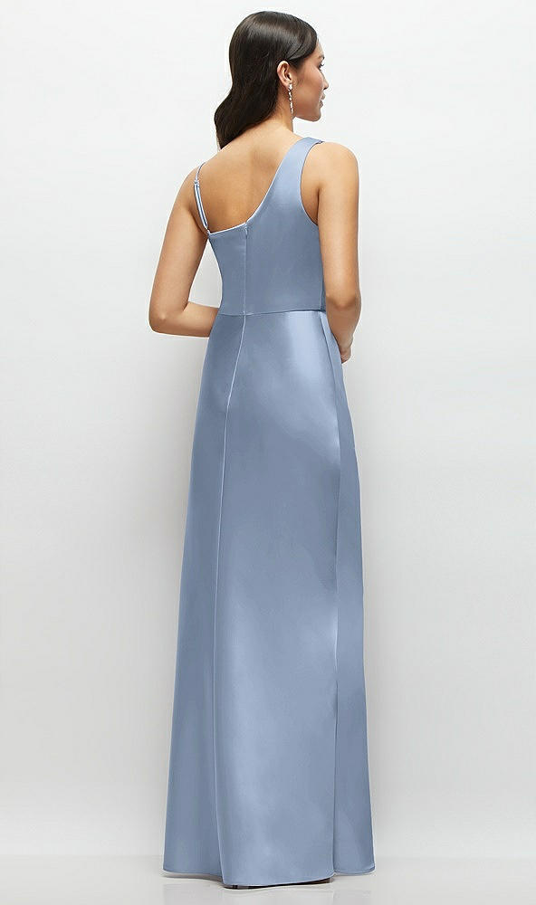 Back View - Cloudy One-Shoulder Draped Cowl A-Line Satin Maxi Dress
