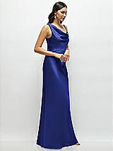 Side View Thumbnail - Cobalt Blue One-Shoulder Draped Cowl A-Line Satin Maxi Dress