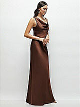 Side View Thumbnail - Cognac One-Shoulder Draped Cowl A-Line Satin Maxi Dress