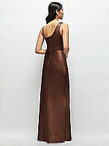 Rear View Thumbnail - Cognac One-Shoulder Draped Cowl A-Line Satin Maxi Dress