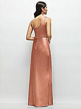 Rear View Thumbnail - Copper Penny One-Shoulder Draped Cowl A-Line Satin Maxi Dress