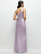 Rear View Thumbnail - Lilac Haze One-Shoulder Draped Cowl A-Line Satin Maxi Dress