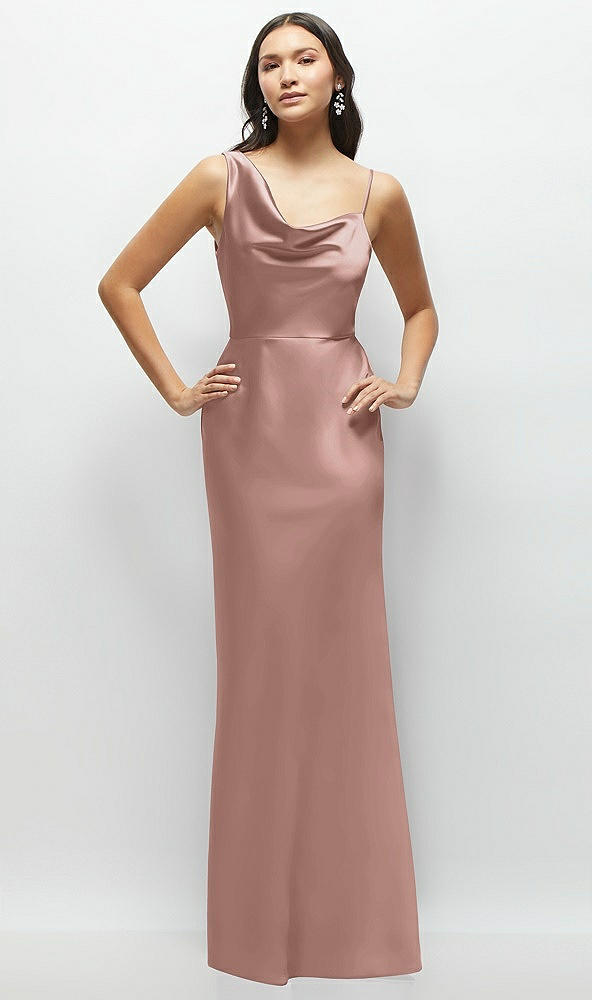 Front View - Neu Nude One-Shoulder Draped Cowl A-Line Satin Maxi Dress