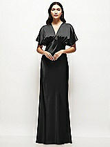 Alt View 1 Thumbnail - Black Plunge Neck Kimono Sleeve Satin Bias Maxi Dress