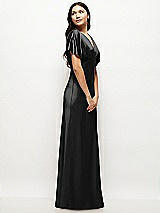 Side View Thumbnail - Black Plunge Neck Kimono Sleeve Satin Bias Maxi Dress