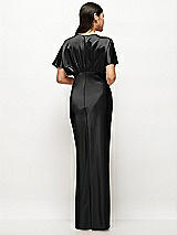 Rear View Thumbnail - Black Plunge Neck Kimono Sleeve Satin Bias Maxi Dress
