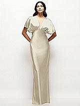 Front View Thumbnail - Champagne Plunge Neck Kimono Sleeve Satin Bias Maxi Dress