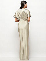 Rear View Thumbnail - Champagne Plunge Neck Kimono Sleeve Satin Bias Maxi Dress