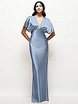 Front View Thumbnail - Cloudy Plunge Neck Kimono Sleeve Satin Bias Maxi Dress