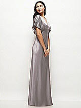 Side View Thumbnail - Cashmere Gray Plunge Neck Kimono Sleeve Satin Bias Maxi Dress