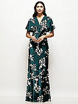 Alt View 1 Thumbnail - Vintage Primrose Plunge Neck Kimono Sleeve Floral Satin Bias Maxi Dress