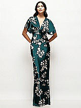 Front View Thumbnail - Vintage Primrose Plunge Neck Kimono Sleeve Floral Satin Bias Maxi Dress