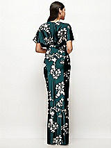 Rear View Thumbnail - Vintage Primrose Plunge Neck Kimono Sleeve Floral Satin Bias Maxi Dress