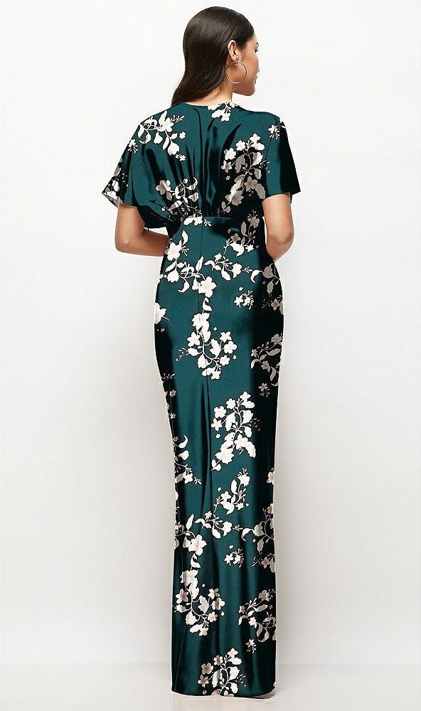 Back View - Vintage Primrose Plunge Neck Kimono Sleeve Floral Satin Bias Maxi Dress