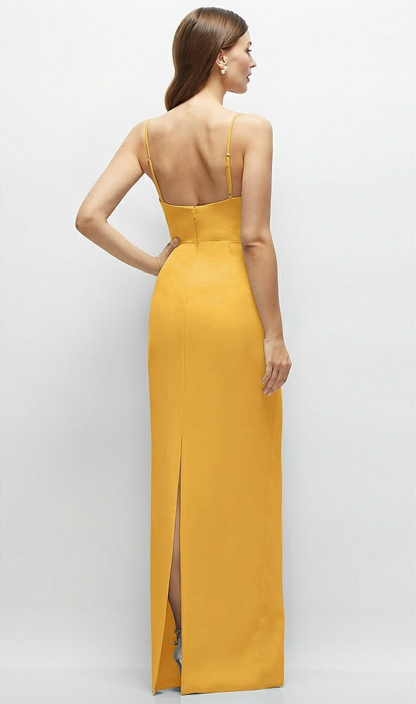 Back View - NYC Yellow Corset-Style Crepe Column Maxi Dress with Adjustable Straps