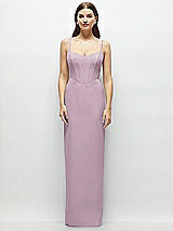 Front View Thumbnail - Suede Rose Corset-Style Crepe Column Maxi Dress with Adjustable Straps