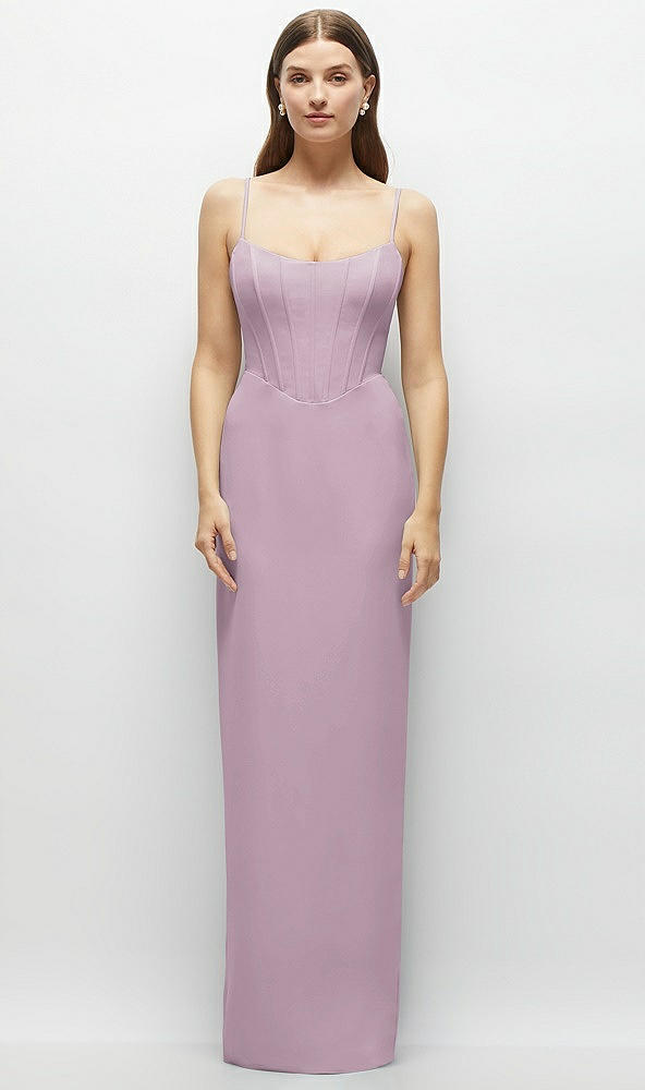 Front View - Suede Rose Corset-Style Crepe Column Maxi Dress with Adjustable Straps