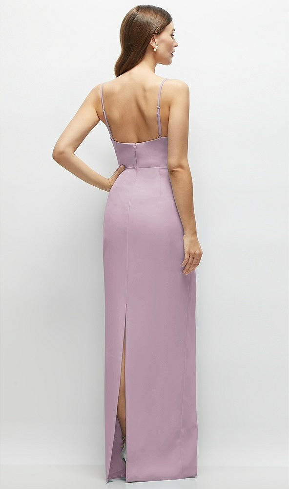 Back View - Suede Rose Corset-Style Crepe Column Maxi Dress with Adjustable Straps