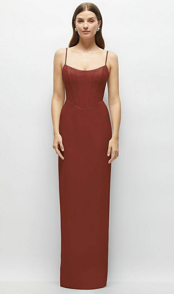 Front View - Auburn Moon Corset-Style Crepe Column Maxi Dress with Adjustable Straps