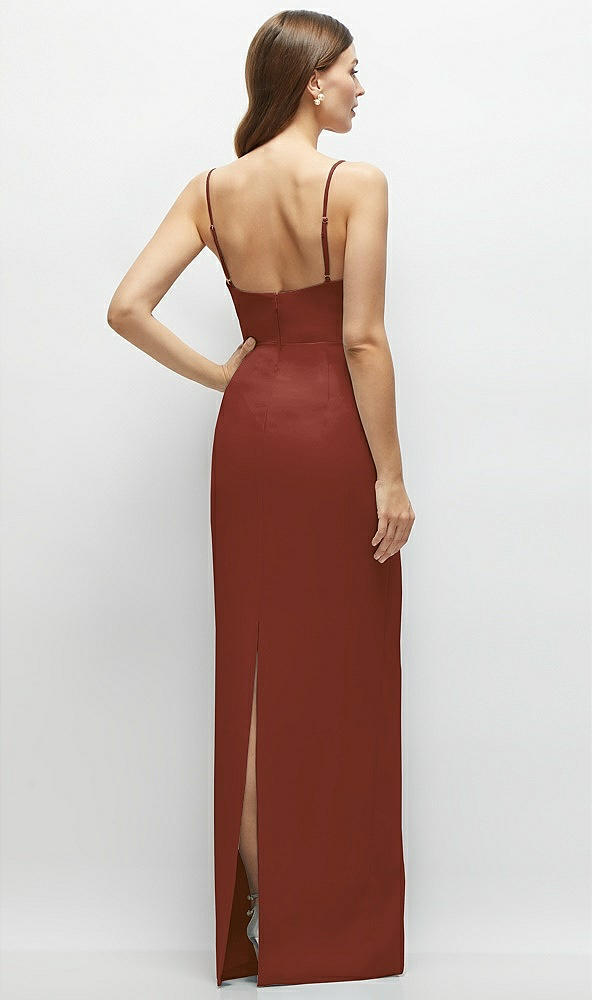 Back View - Auburn Moon Corset-Style Crepe Column Maxi Dress with Adjustable Straps