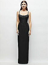 Front View Thumbnail - Black Corset-Style Crepe Column Maxi Dress with Adjustable Straps