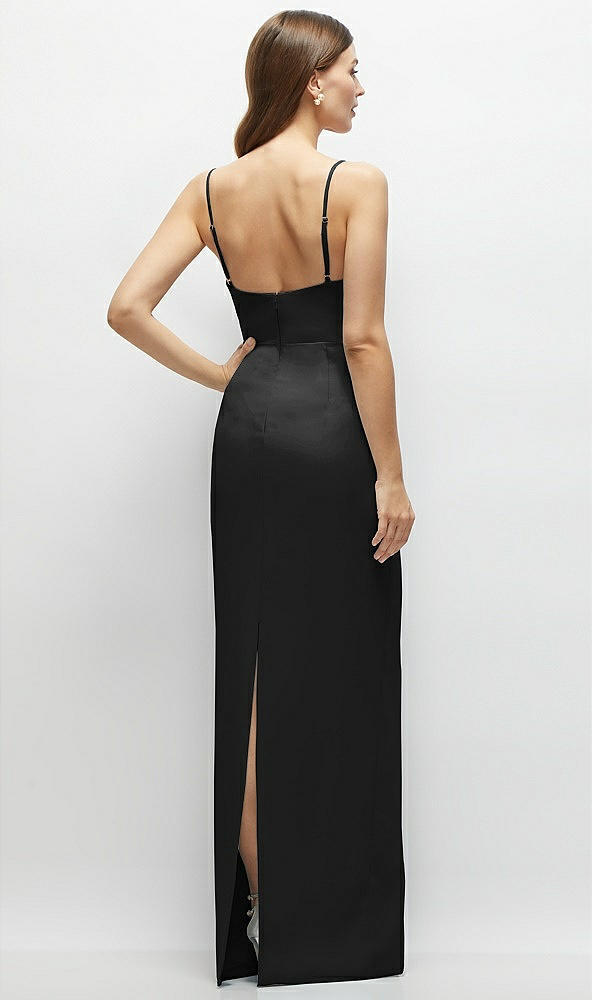 Back View - Black Corset-Style Crepe Column Maxi Dress with Adjustable Straps
