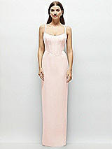 Front View Thumbnail - Blush Corset-Style Crepe Column Maxi Dress with Adjustable Straps