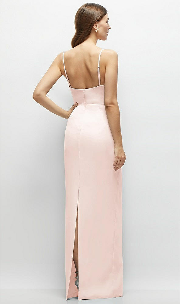 Back View - Blush Corset-Style Crepe Column Maxi Dress with Adjustable Straps