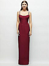 Front View Thumbnail - Burgundy Corset-Style Crepe Column Maxi Dress with Adjustable Straps
