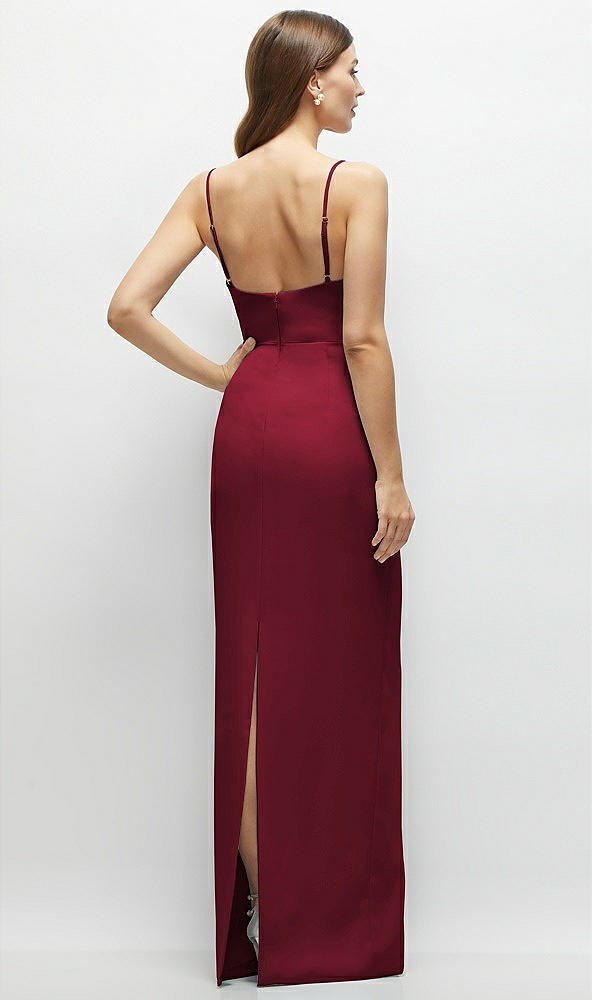 Back View - Burgundy Corset-Style Crepe Column Maxi Dress with Adjustable Straps