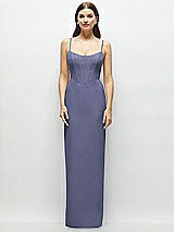 Front View Thumbnail - French Blue Corset-Style Crepe Column Maxi Dress with Adjustable Straps