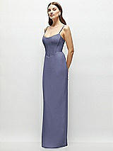 Side View Thumbnail - French Blue Corset-Style Crepe Column Maxi Dress with Adjustable Straps