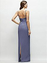 Rear View Thumbnail - French Blue Corset-Style Crepe Column Maxi Dress with Adjustable Straps
