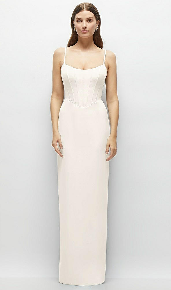 Front View - Ivory Corset-Style Crepe Column Maxi Dress with Adjustable Straps